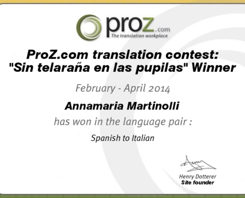 Certificato contest vinto