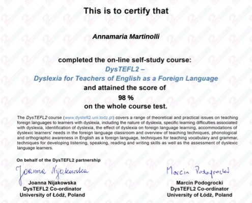 Certificato Corso Dislessia 2020