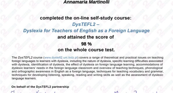 Certificato Corso Dislessia 2020